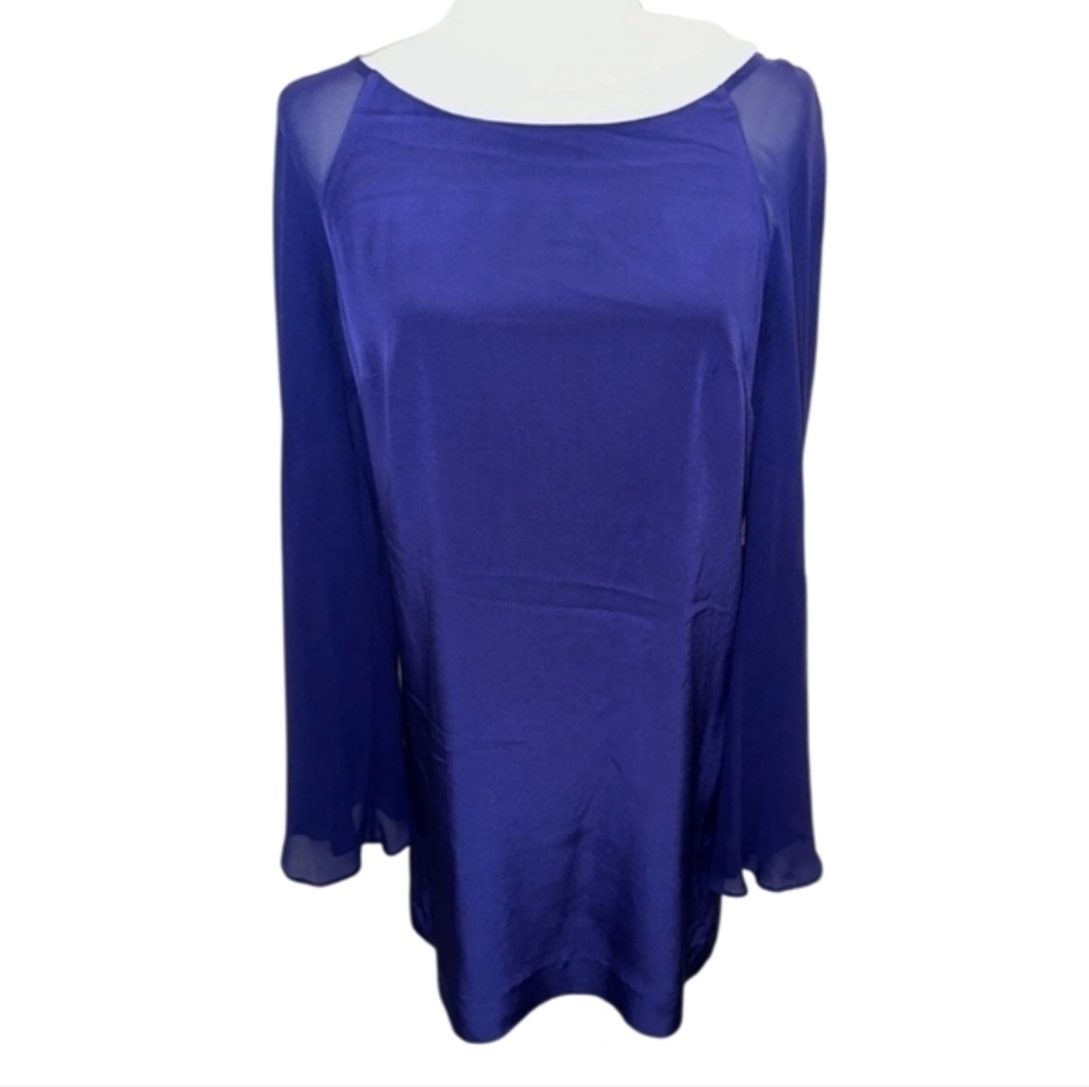 Nicole Miller Artelier 100% Silk Sheer Long Sleeve Royal Blue Party Dress Size S